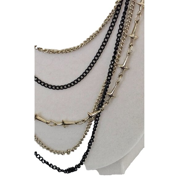 Multi-Strand, 5 Strand, Necklace, Black, Gold, Longest 23", Chain, EUC, Party - Picture 2 of 4